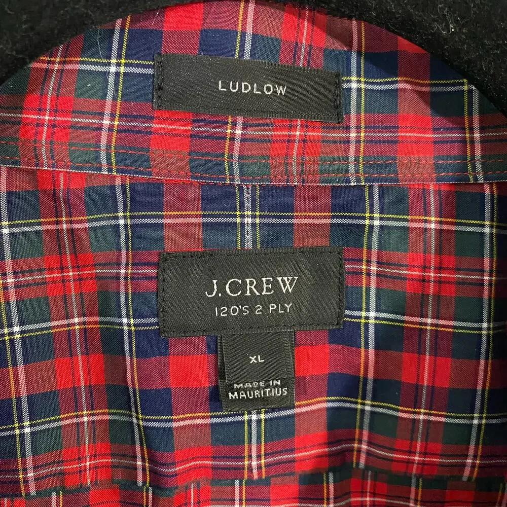 J Crew Men's Red Plaid 120's 2 Ply Ludlow Button Up Shirt Size XL